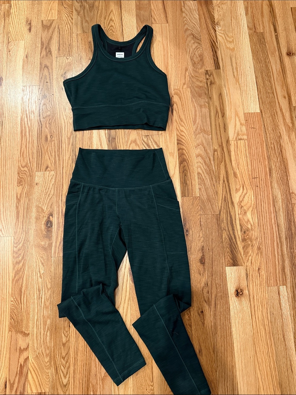 Prana Forest Green Ribbed High-Rise Leggings & Crop Tank Set